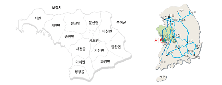 서천군 행정구역 지도